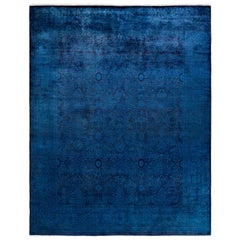 Overdyed Hand Knotted Wool Blue Area Rug