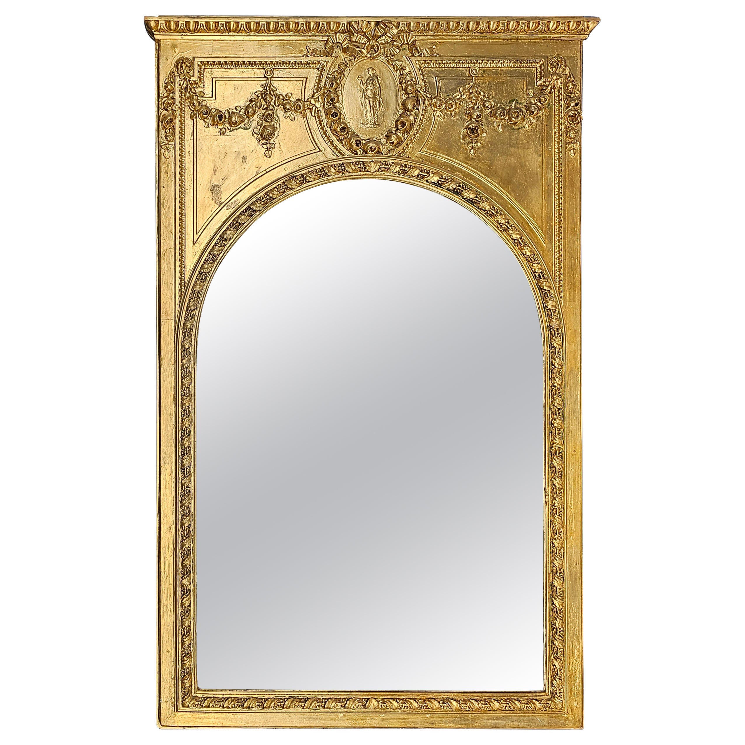 Impressive 20th Century Bespoke Giltwood Louis XVI Style French Trumeau Mirror For Sale