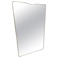 Large Handsome Midcentury Brass Mirror, Italy-Stunning Profile