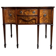 Antique English Flame Mahogany Buffet Sideboard Regency Neoclassical Style