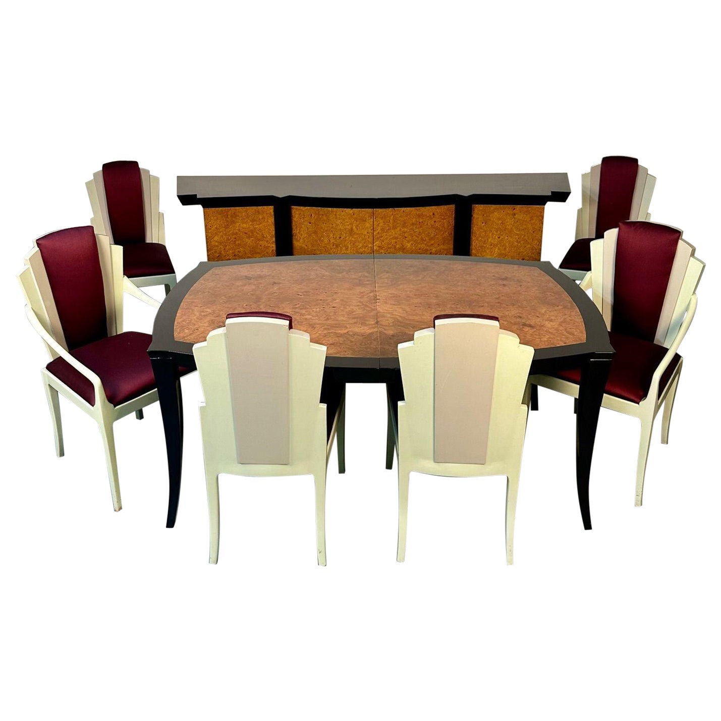 Vladimir Kagan, Mid-Century Modern, Eva Dining Room Set, Maple, Black Lacquer For Sale