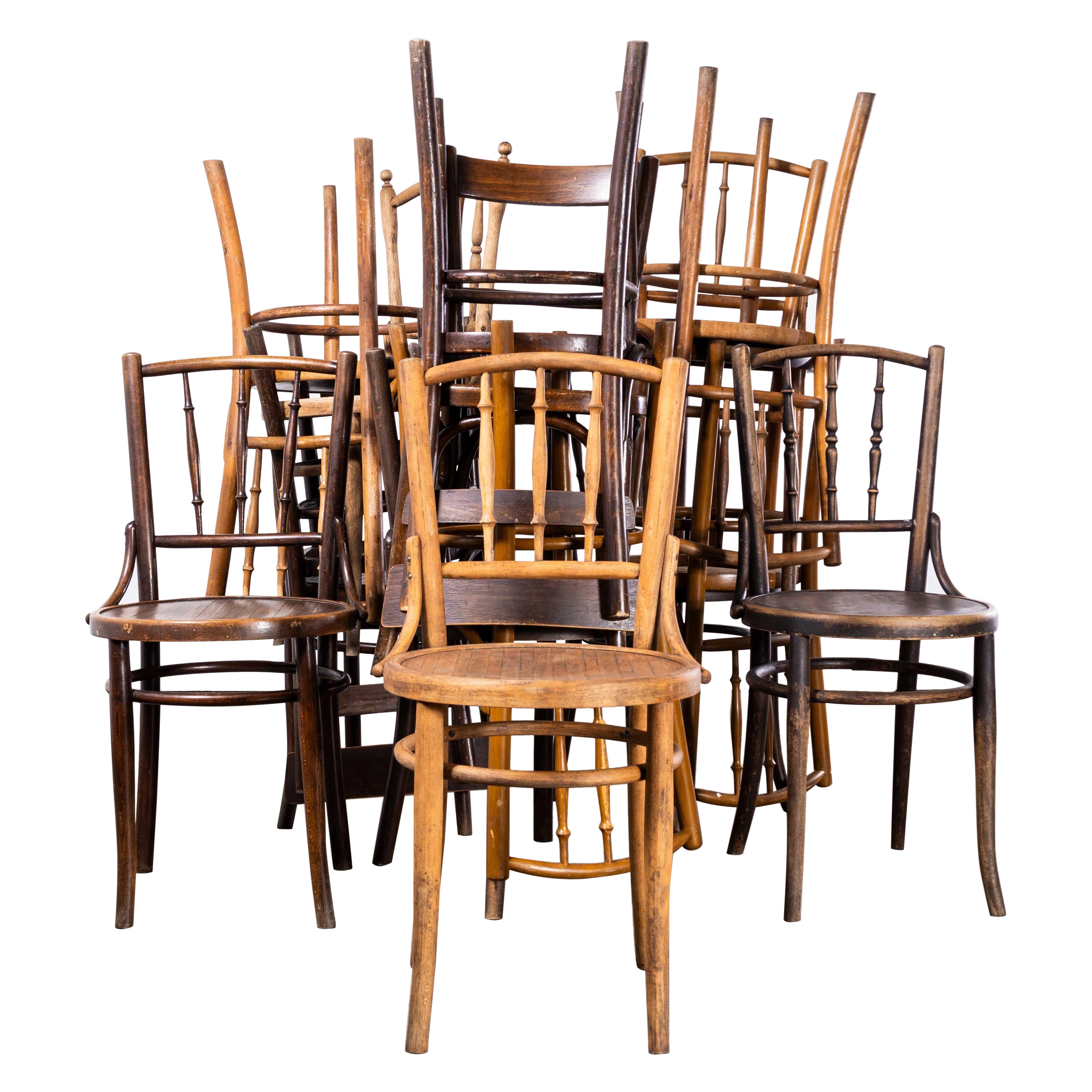 1940's Bentwood Debrecen Spindle Back Dining Chairs - Mixed - Good Qty Av For Sale