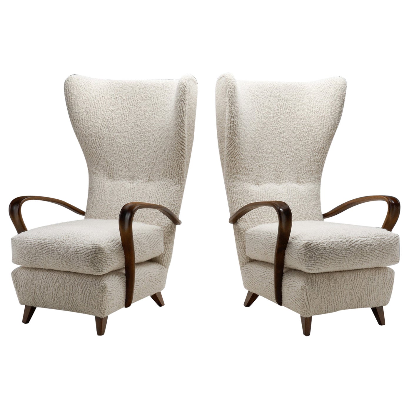 Italian Mid-Century Modern Wingback Chairs in Bouclé, Italy 1950s For Sale