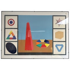 1970s, Silkscreen and collage on paper by Lucio Del Pezzo 'Casellario' n.148/200