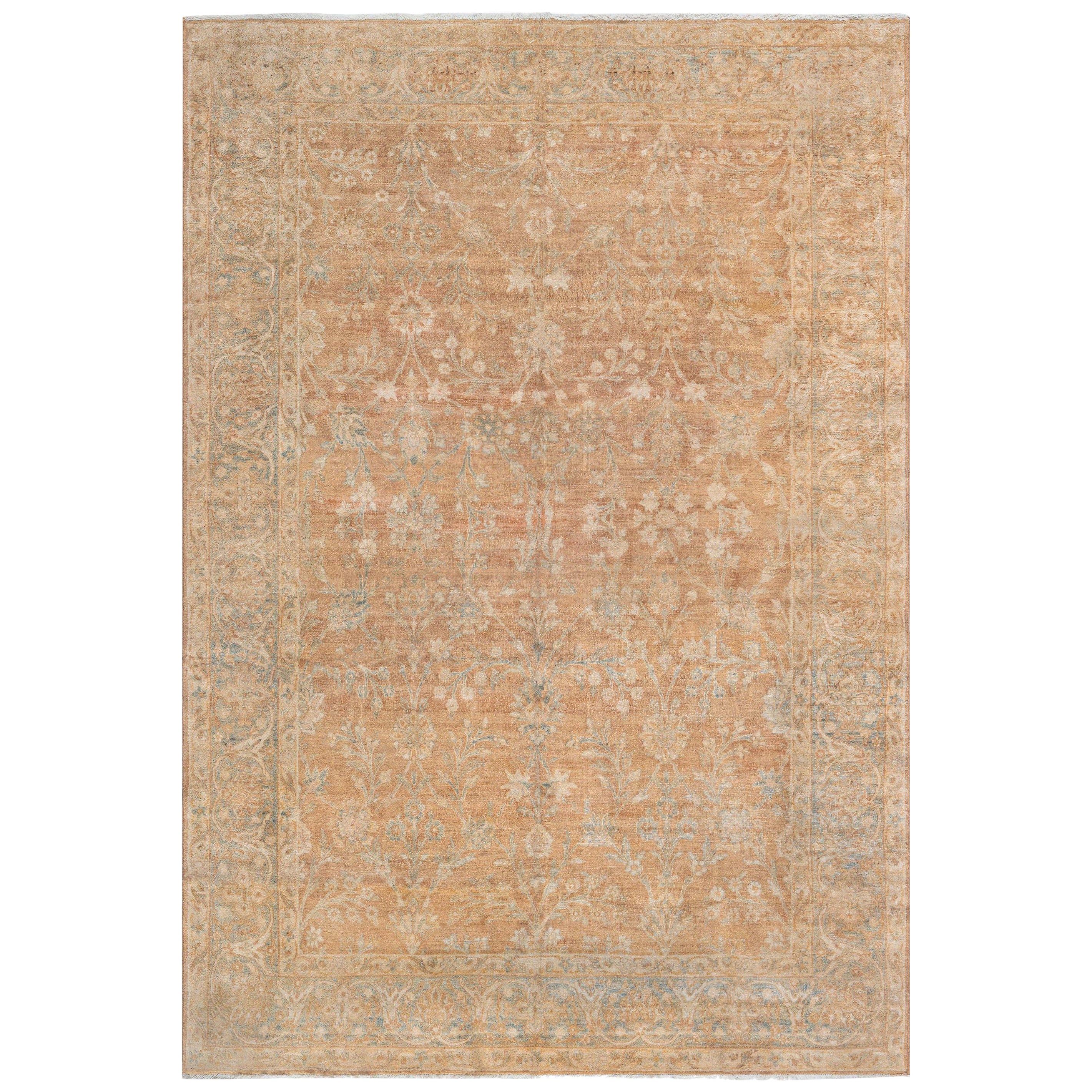 Antique Persian Tabriz Brown Handwoven Wool Carpet For Sale