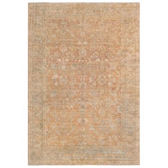 Antique Persian Tabriz Brown Handwoven Wool Carpet