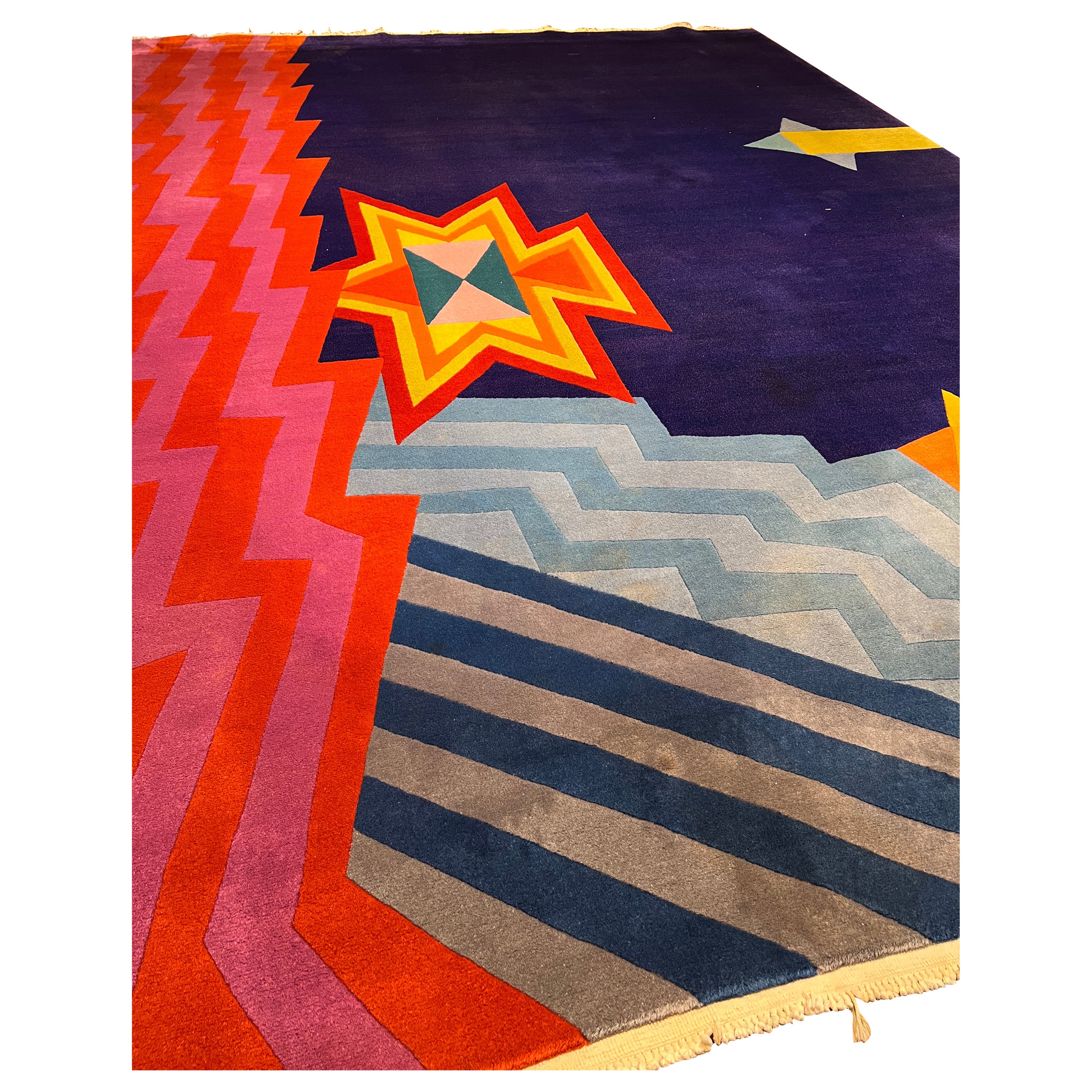 Hand-knotted rug with pure wool yarn on cotton warp. Node density: 90,000 per square meter. Hand-finished with intaglio shaving. Designed and implemented in 1989.
Limited edition of 5. 
Elio Palmisano's atelier represents one of the few Italian