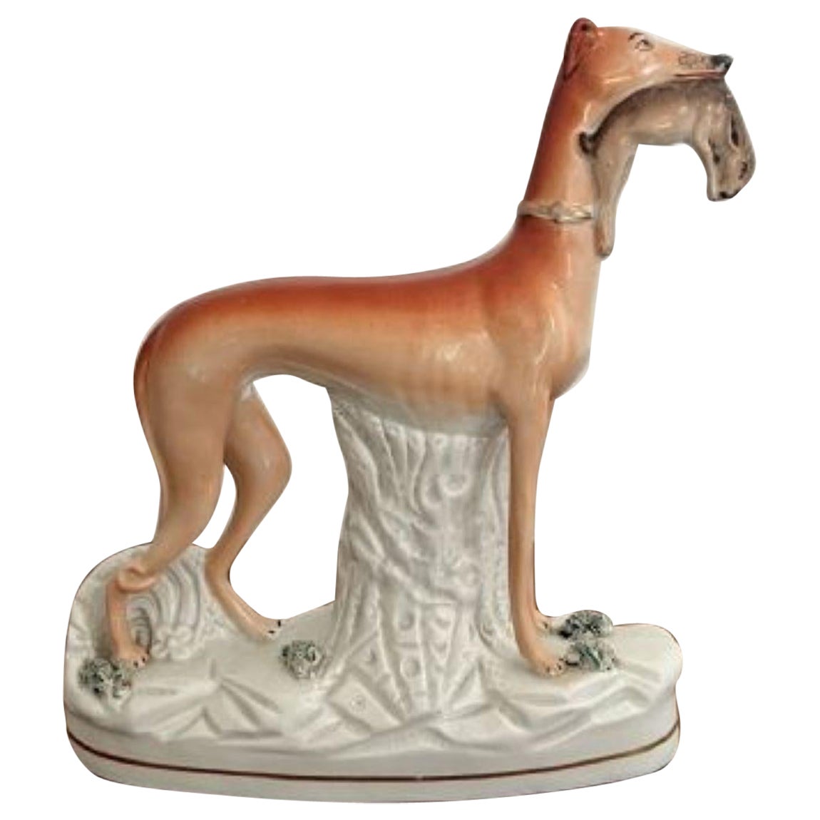 Unusually large antique Victorian staffordshire greyhound figure 