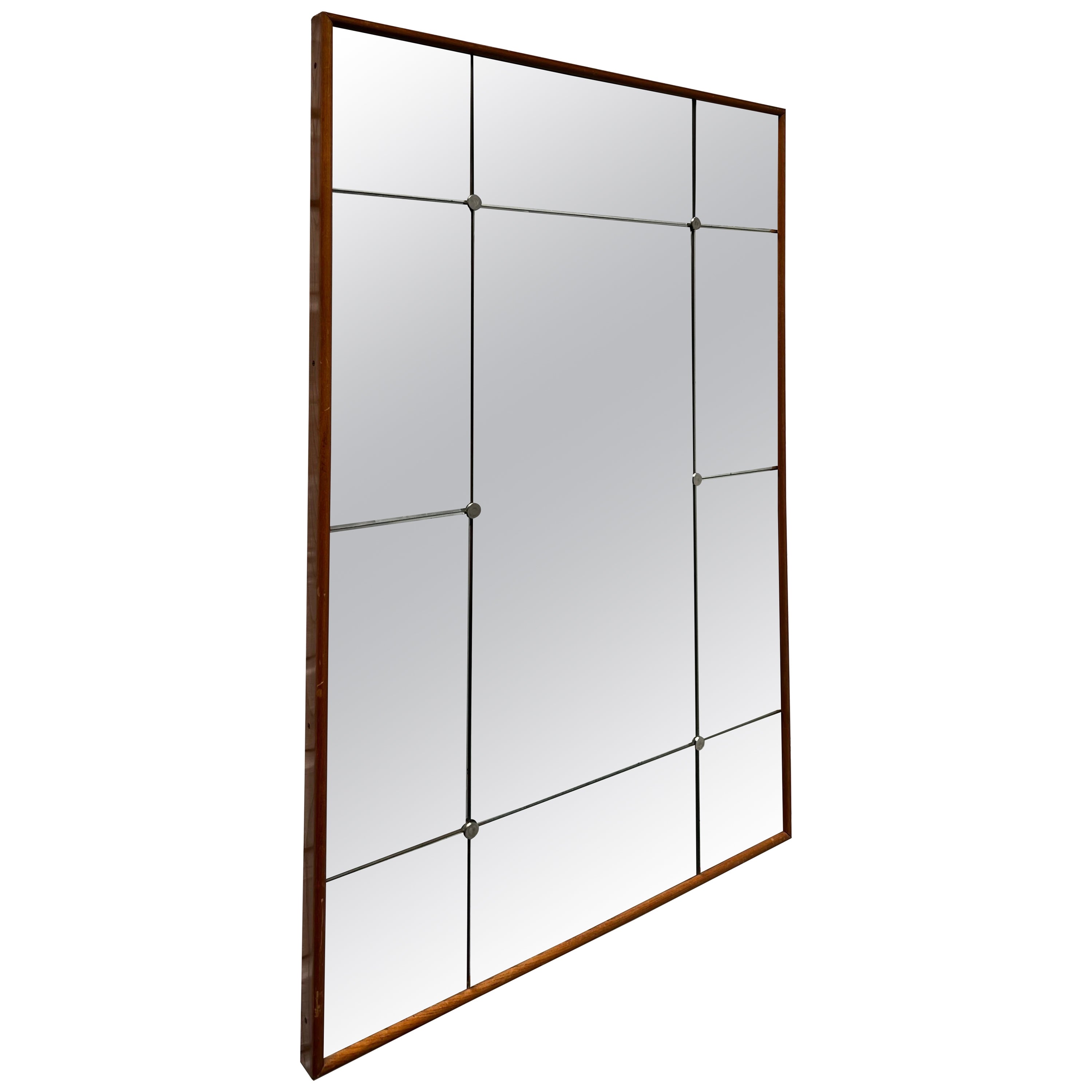 Classic Swedish pine 1940s Mirror with cut edge + metal joinery, 91.5 X 61.5 cm