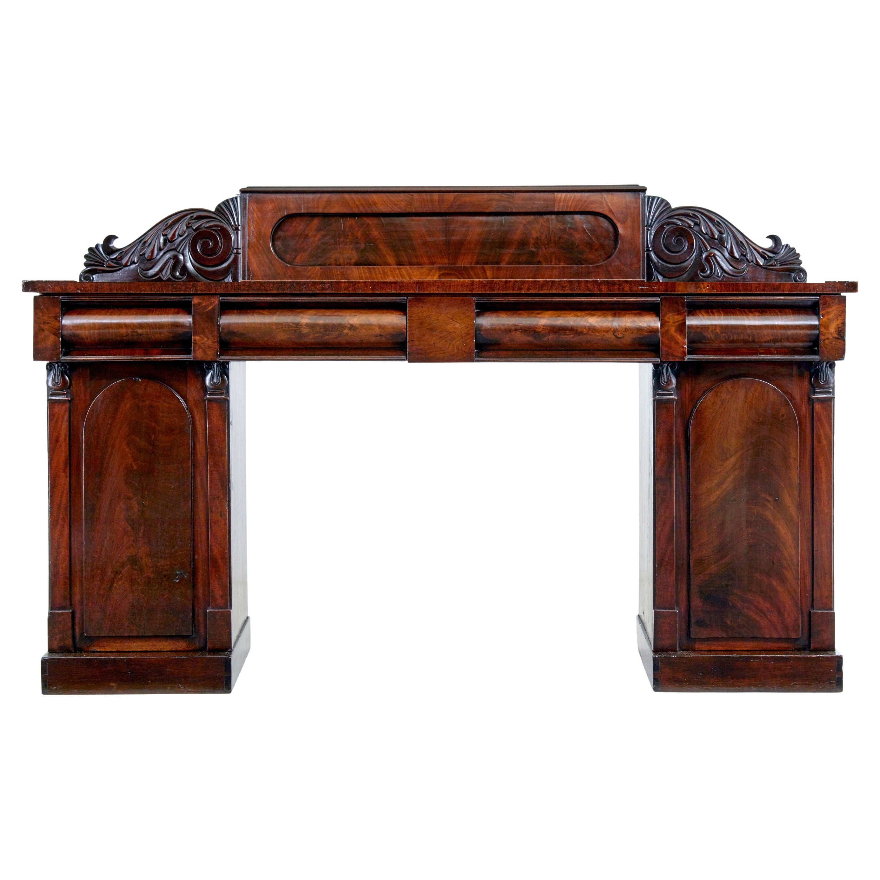 19th century William IV mahogany pedestal sideboard For Sale