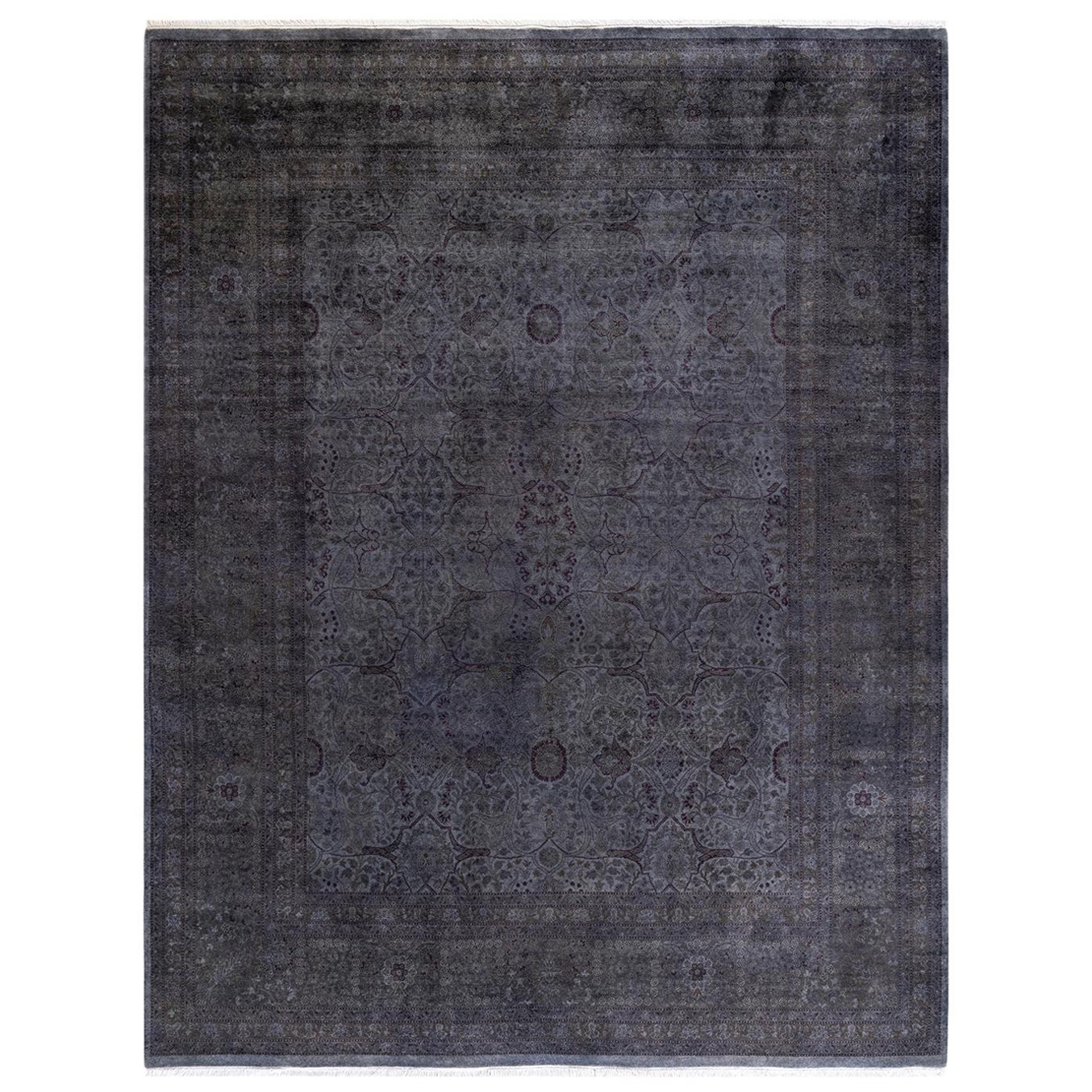 Overdyed Hand Knotted Wool Light Gray Area Rug For Sale