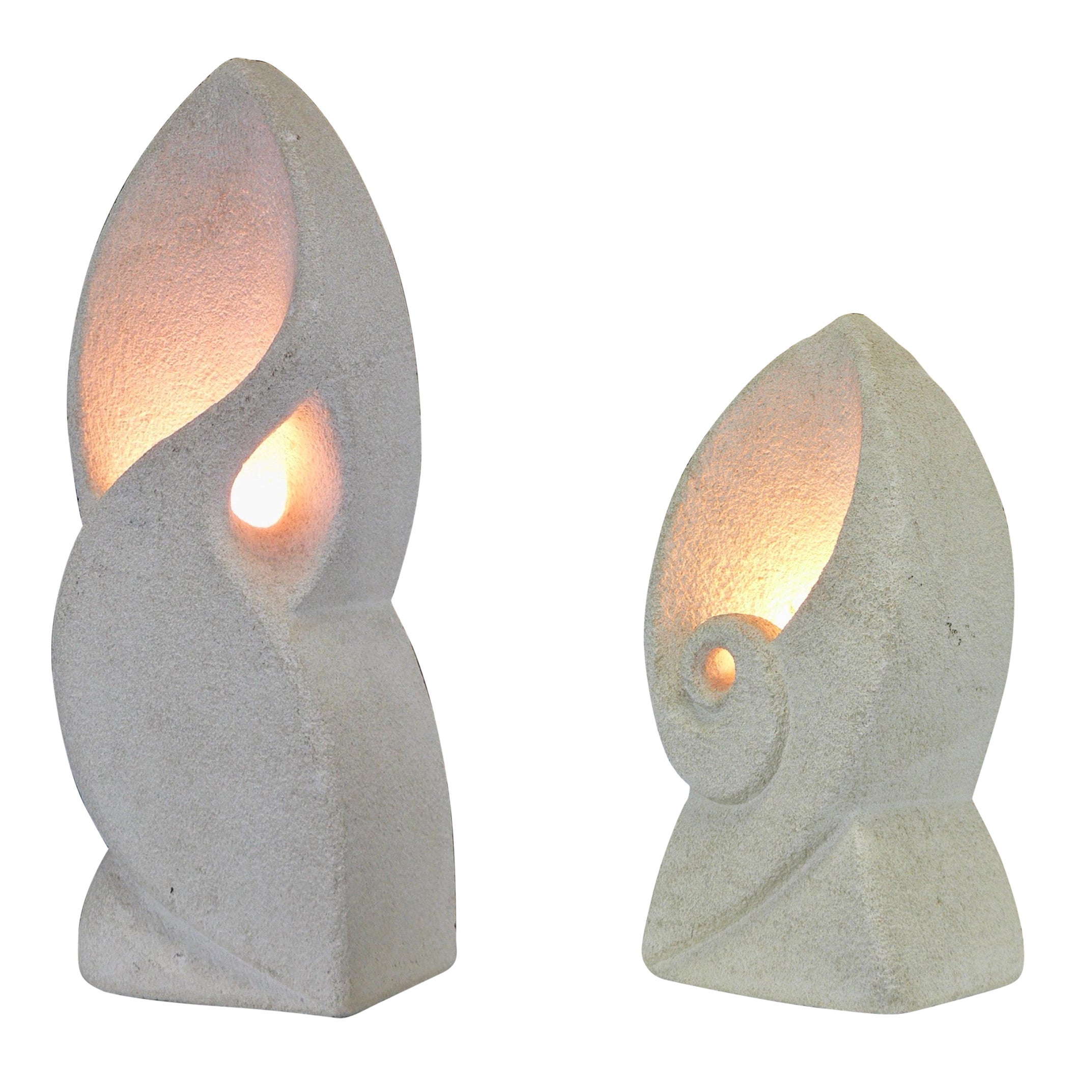 Limestone, set of 2 Table Lamps, France, 1970  For Sale