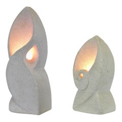 Limestone, set of 2 Table Lamps, France, 1970 