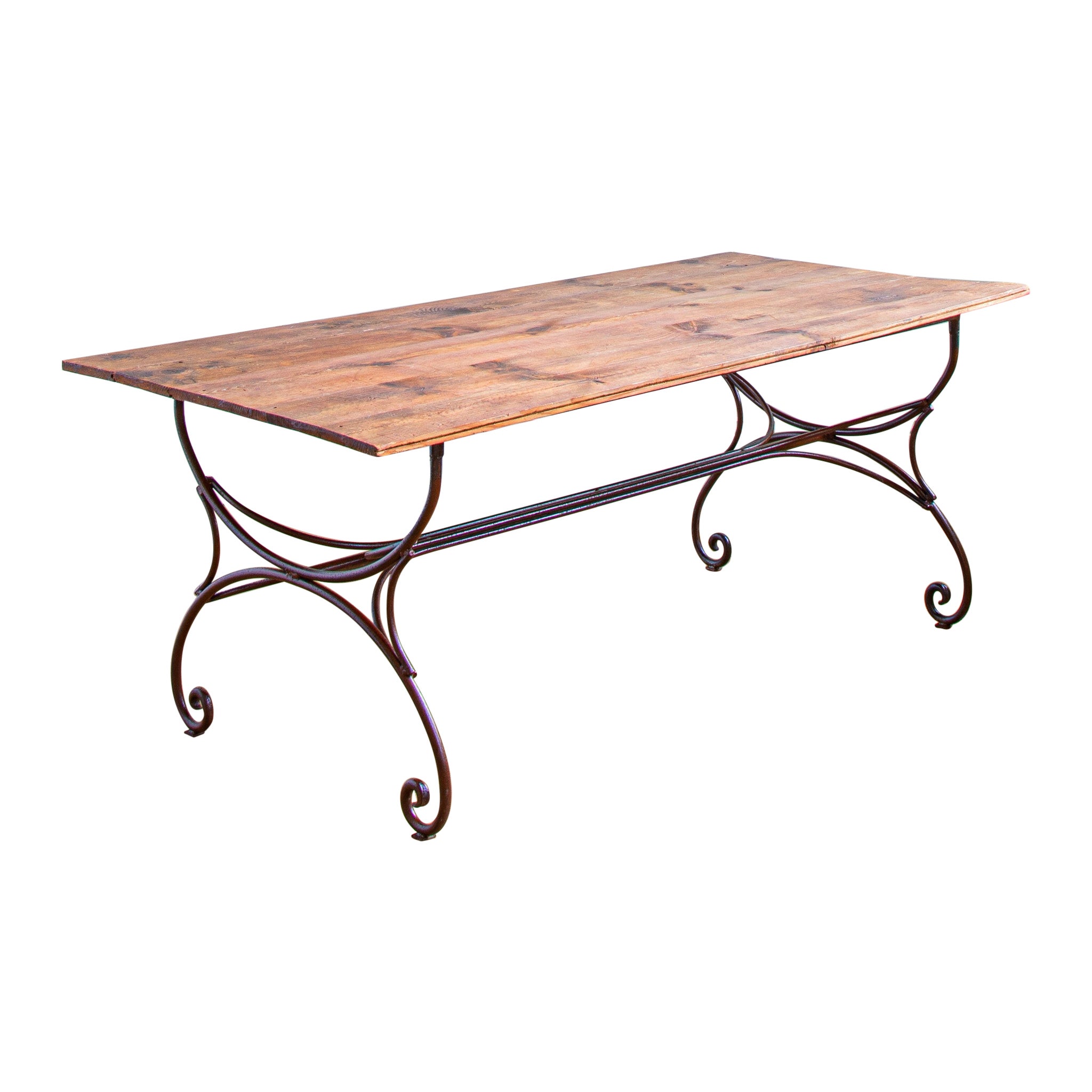 Large French Rustic Wrought Iron Dining Or Garden Table