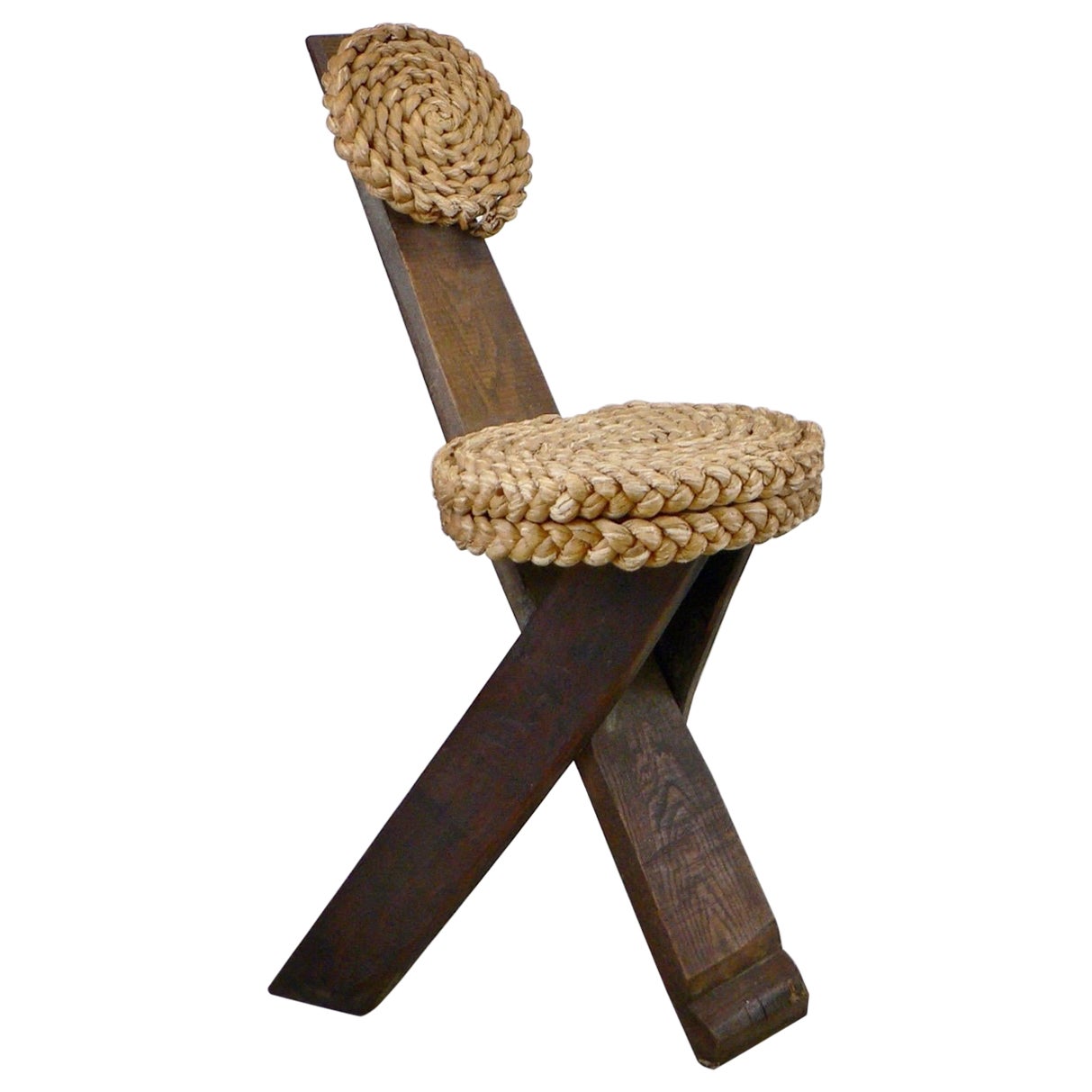 Adrien Audoux and Frida Minet Oak and Woven Straw Occasional Chair