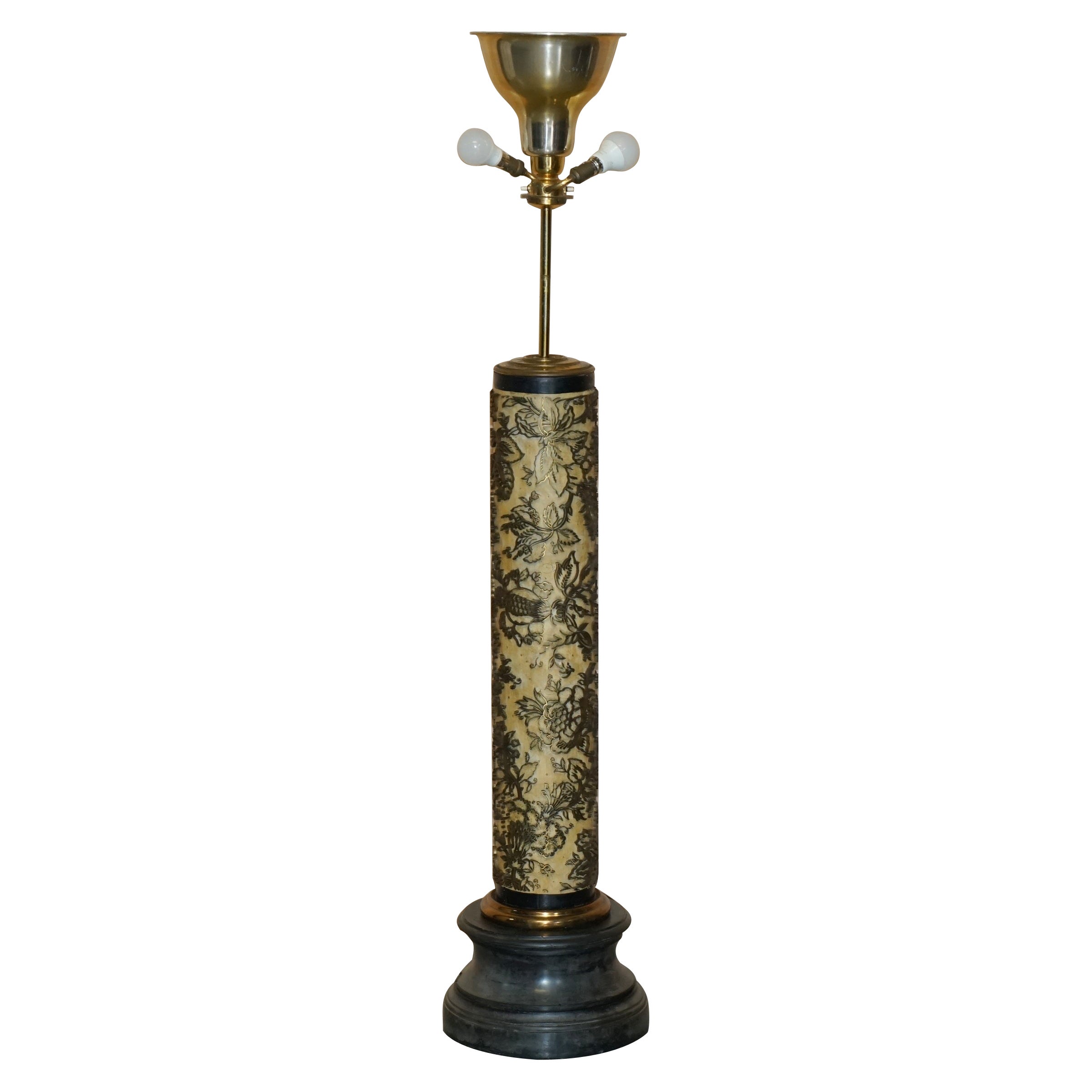 LARGE ANTIQUE JAPANESE FLOOR STANDING PRINTING SCROLL LAMP SOLID MARBLE BASe For Sale