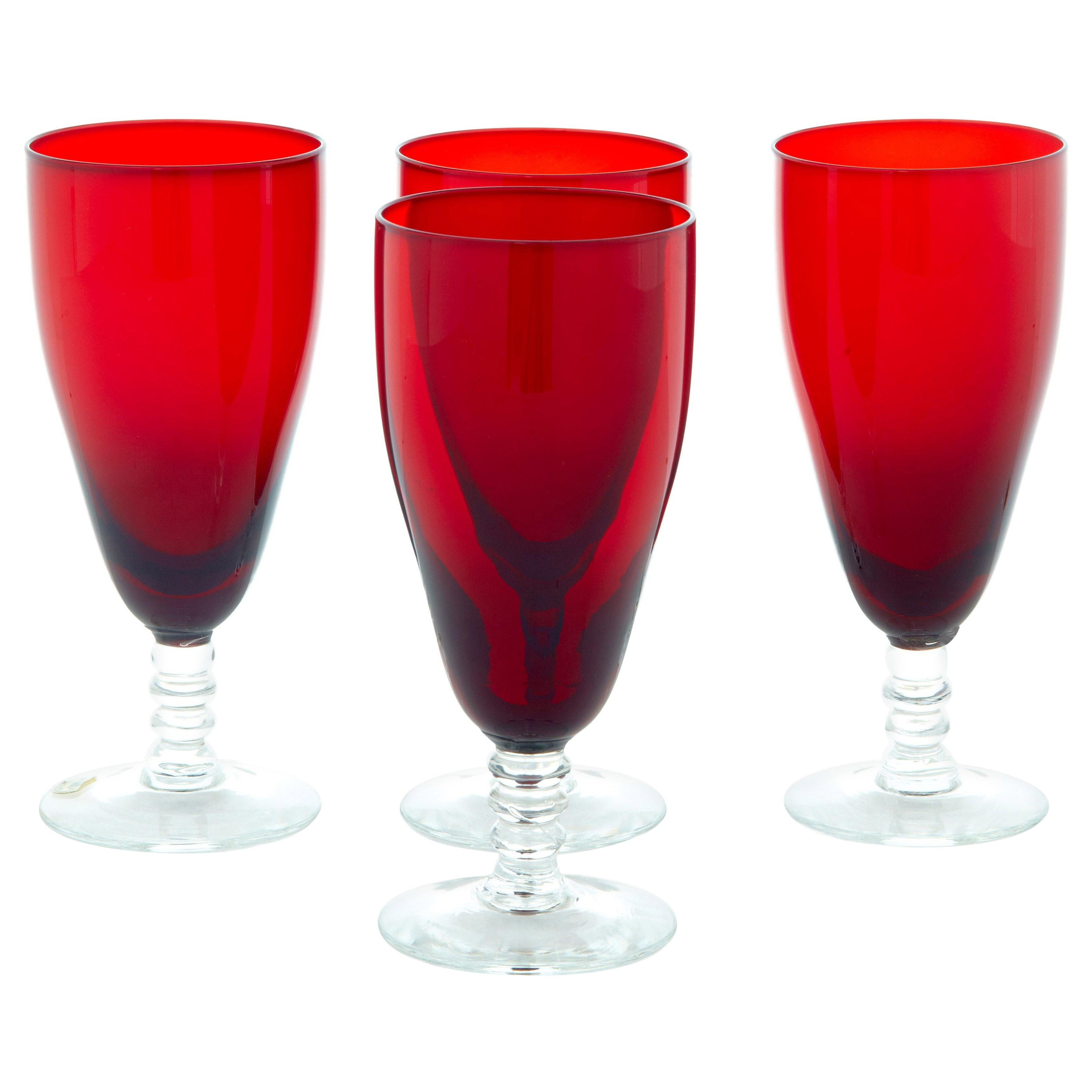 Set of 4 1950’s Scandinavian red wine glasses by Monica Bratt For Sale