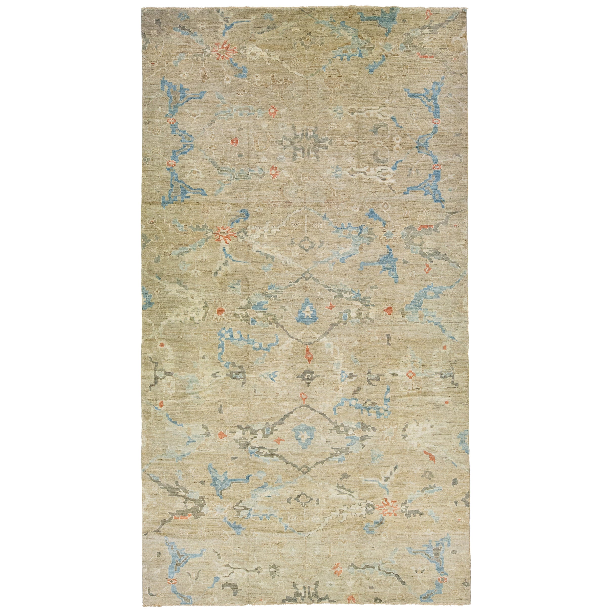 Contemporary Oushak Style Wool Rug In Brown With Artwork Pattern