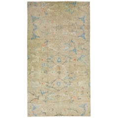 Contemporary Oushak Style Wool Rug In Brown With Artwork Pattern