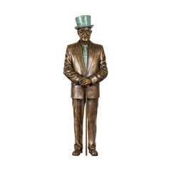 Retro Man Wearing Top Hat Bronze Tabletop Statuette with Gold and Verdigris Patina