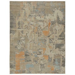 Rug & Kilim’s Distressed Swedish Style Abstract Rug in Beige, Blue and Orange