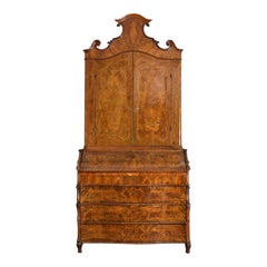 Antique Italian, Lombardia, Rococo Period Figured Walnut Secretary Cabinet, mid 18th cen