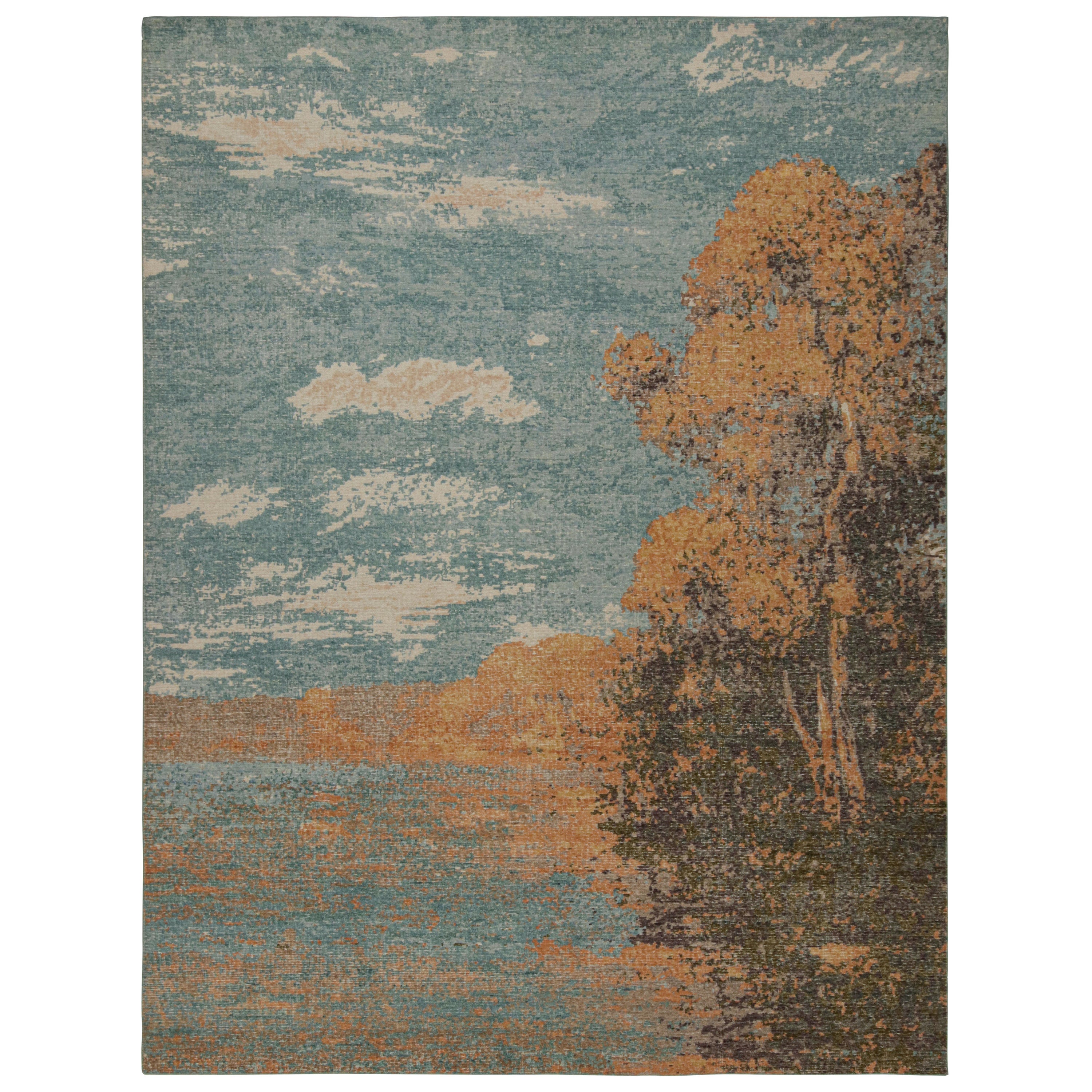 Rug & Kilim’s Contemporary Pictorial Rug in Sky Blue, with Scenery Depiction