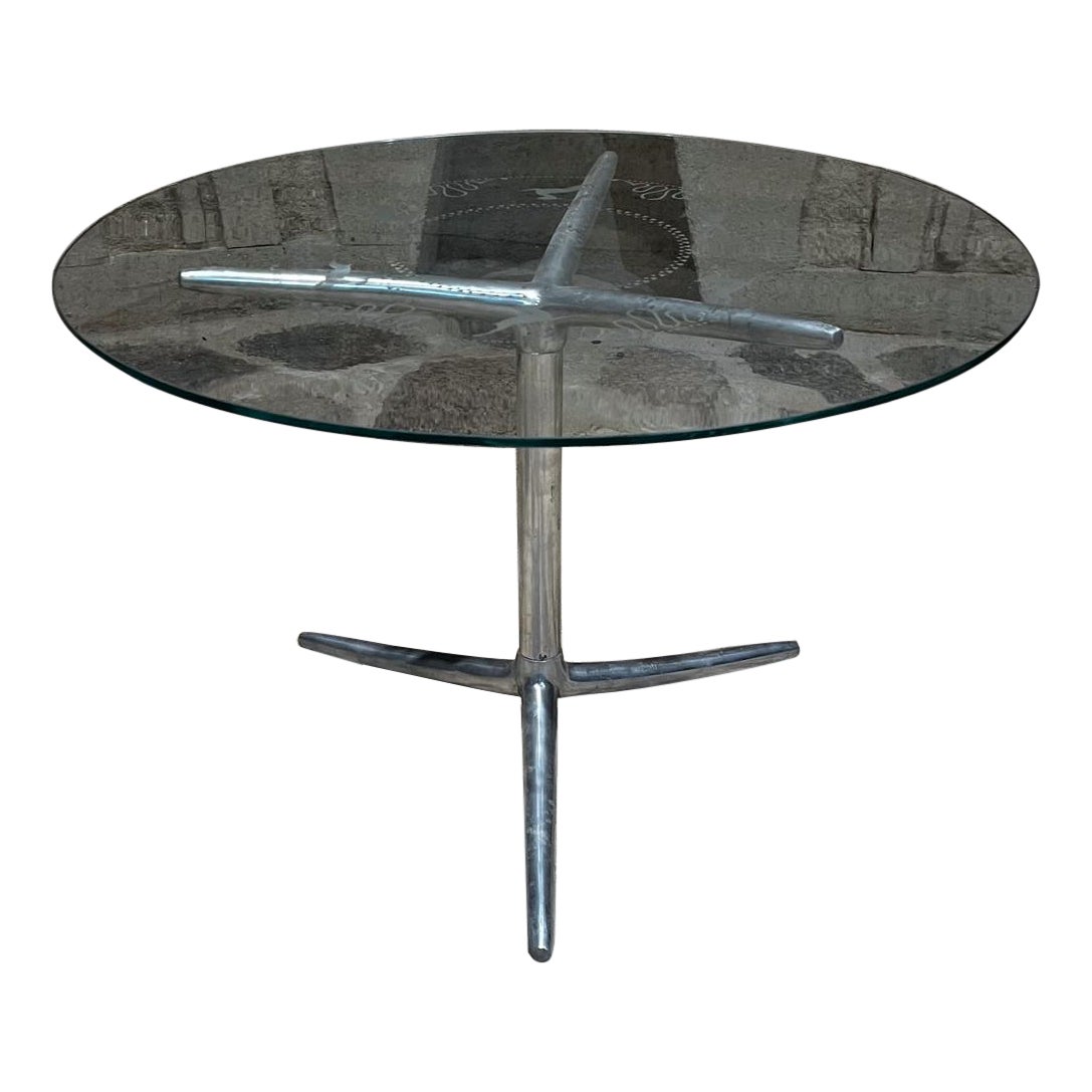 1970s Modernist Side Table Tripod Base Aluminum For Sale