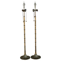 Pair of Retro Chapman Brass Bamboo Floor Lamp