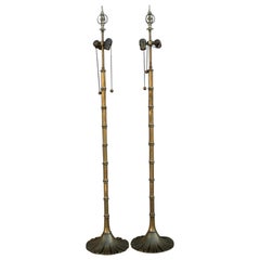 Pair of Vintage Chapman Brass Bamboo Floor Lamp