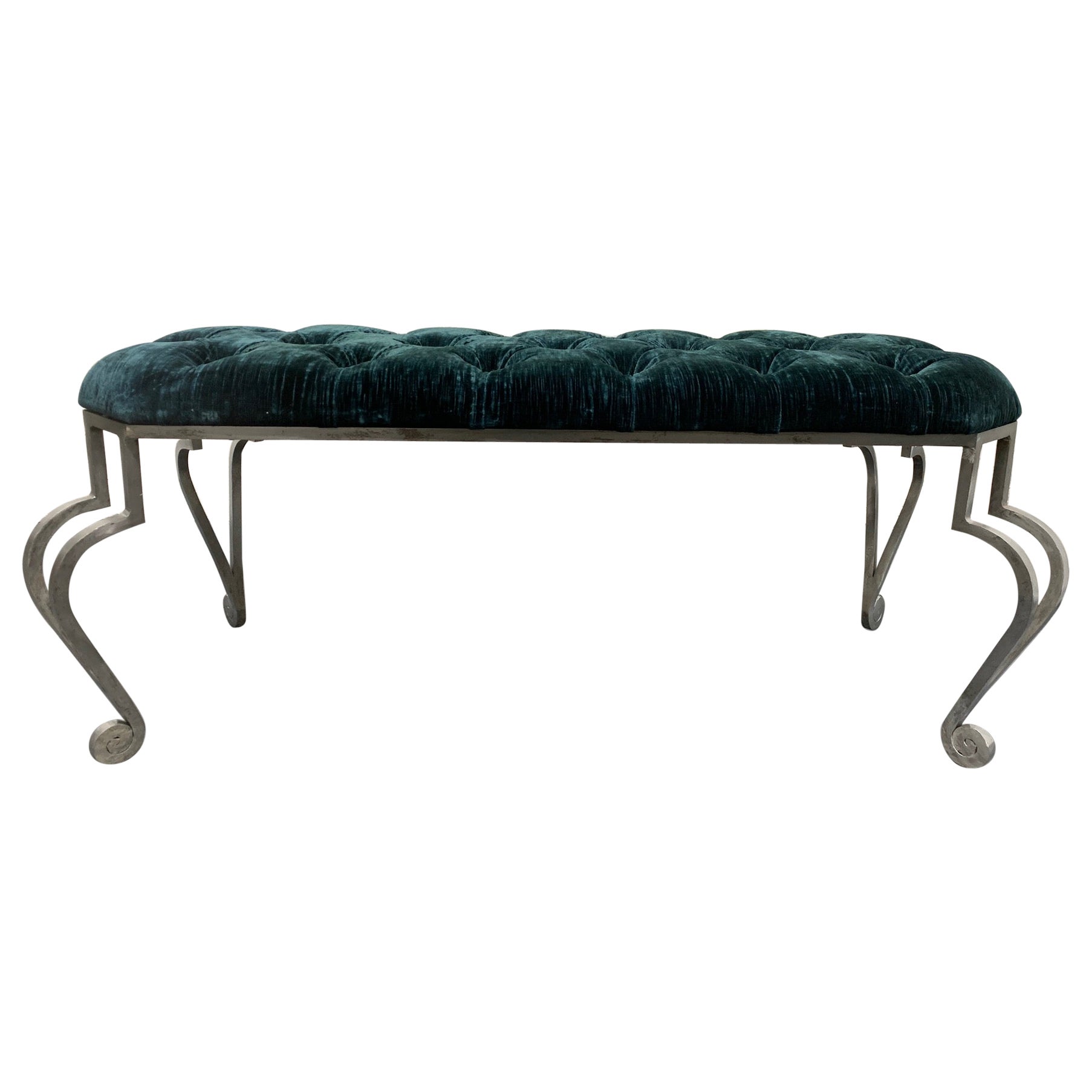 Wrought Iron and Tufted Bench Style of Maison Ramsay