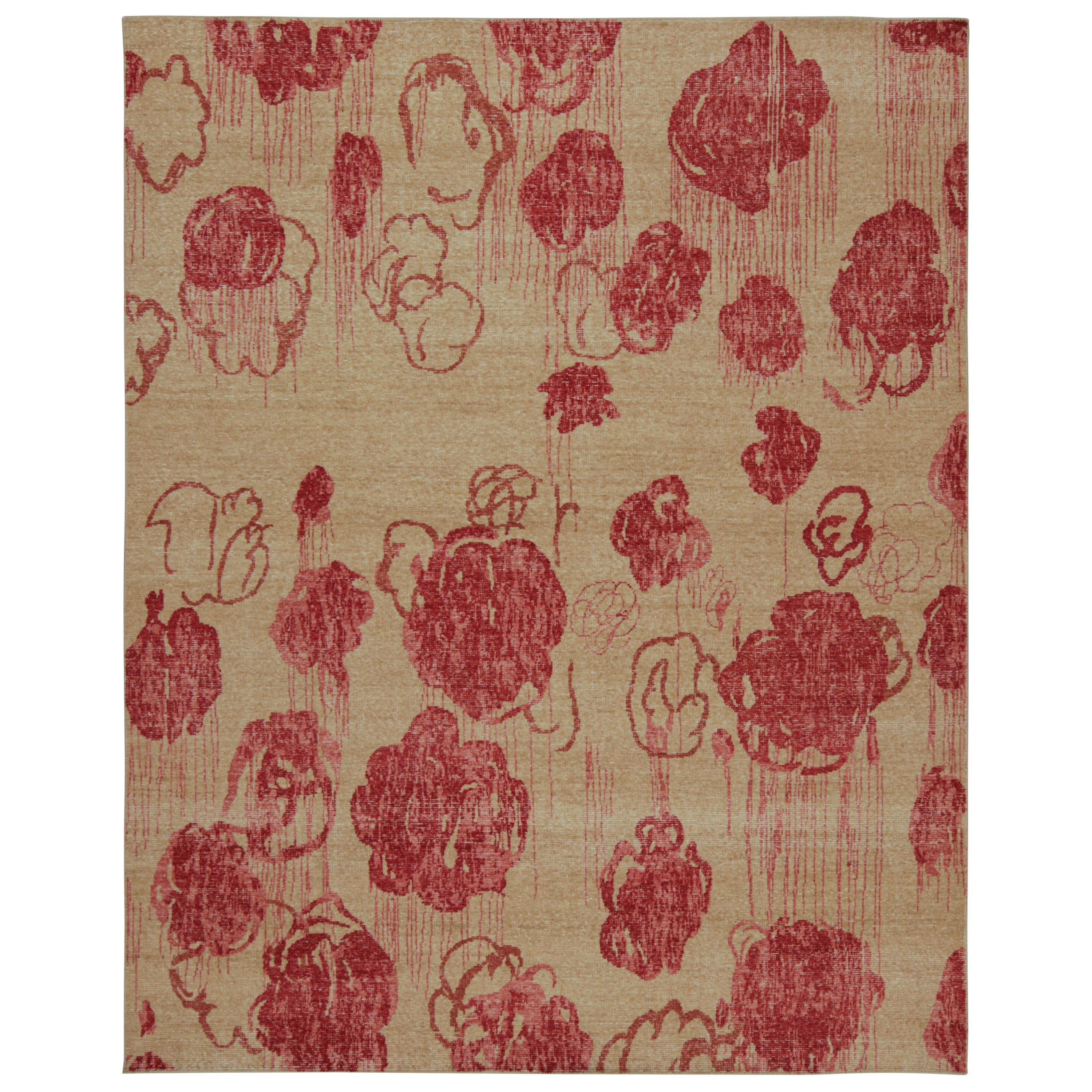 Rug & Kilim’s Contemporary Abstract Art Rug in Beige-Brown, with Floral Patterns For Sale