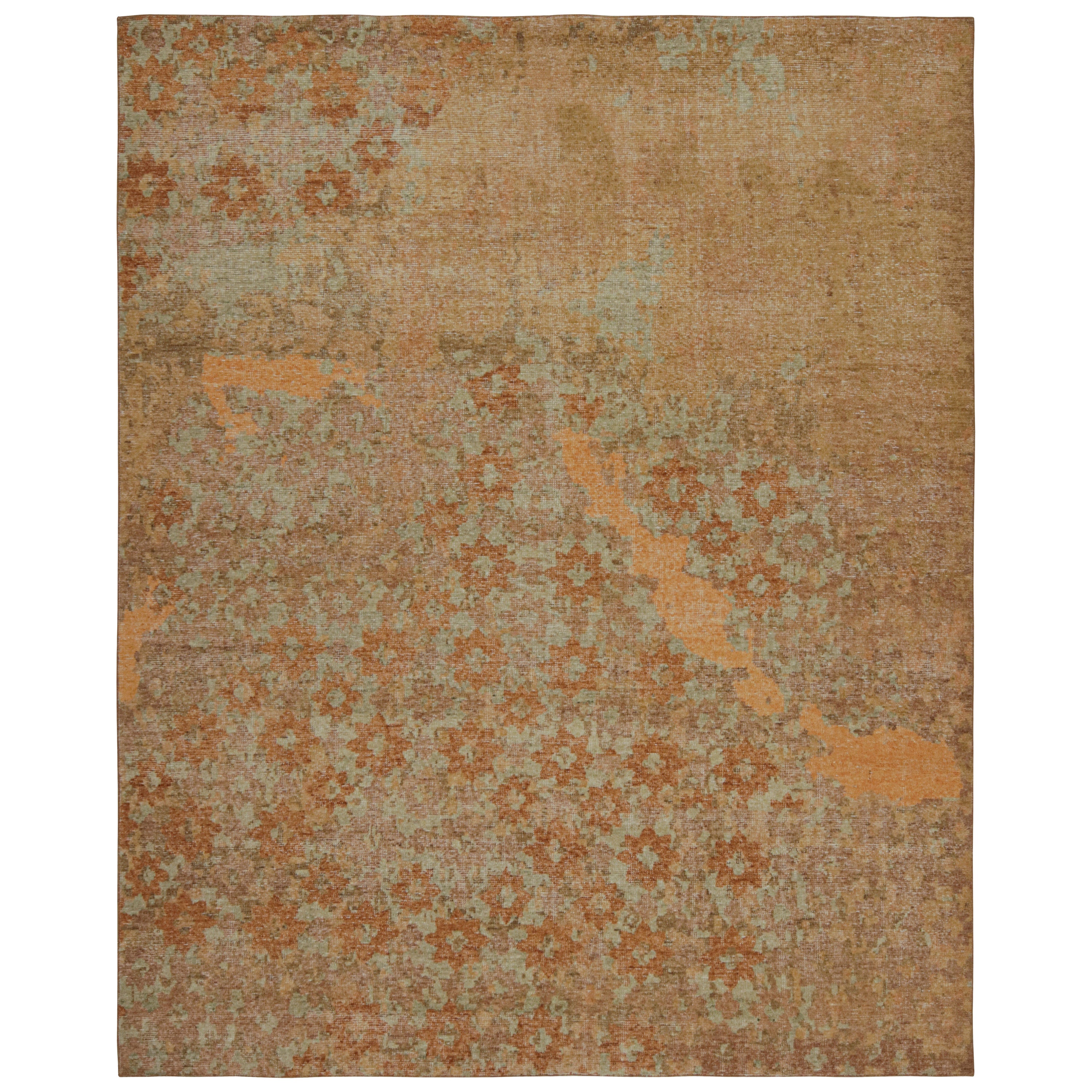 Rug & Kilim’s Modern Abstract Art Rug in Gold and Brown, with Floral Patterns For Sale