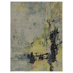 Rug & Kilim’s Contemporary Distressed Abstract Rug In Blue and Green