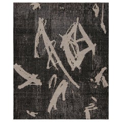 Rug & Kilim’s Distressed Modern Rug In Black, Gray Geometric Pattern