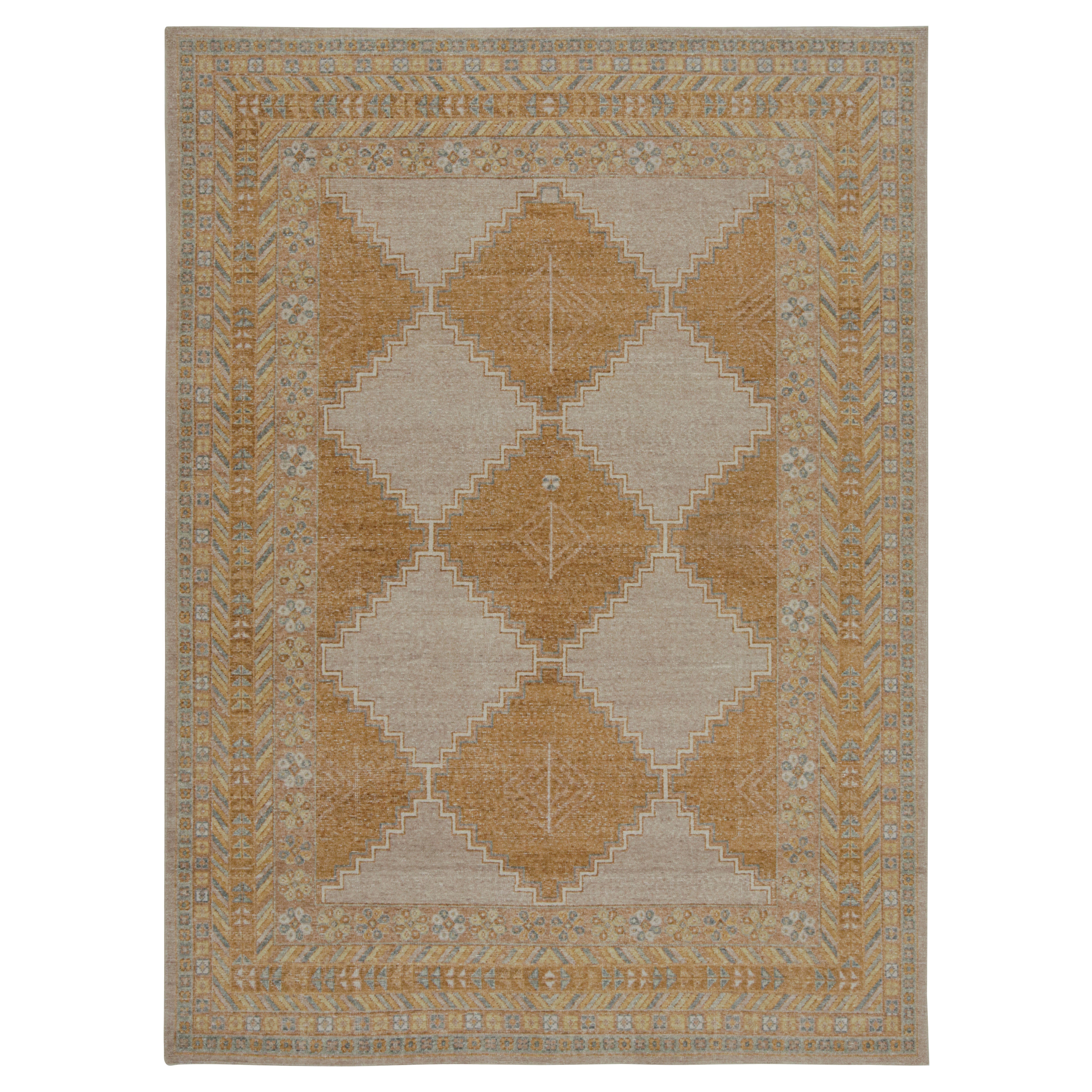 Rug & Kilim’s Distressed Tribal Rug In Beige, Brown and Gold Patterns For Sale