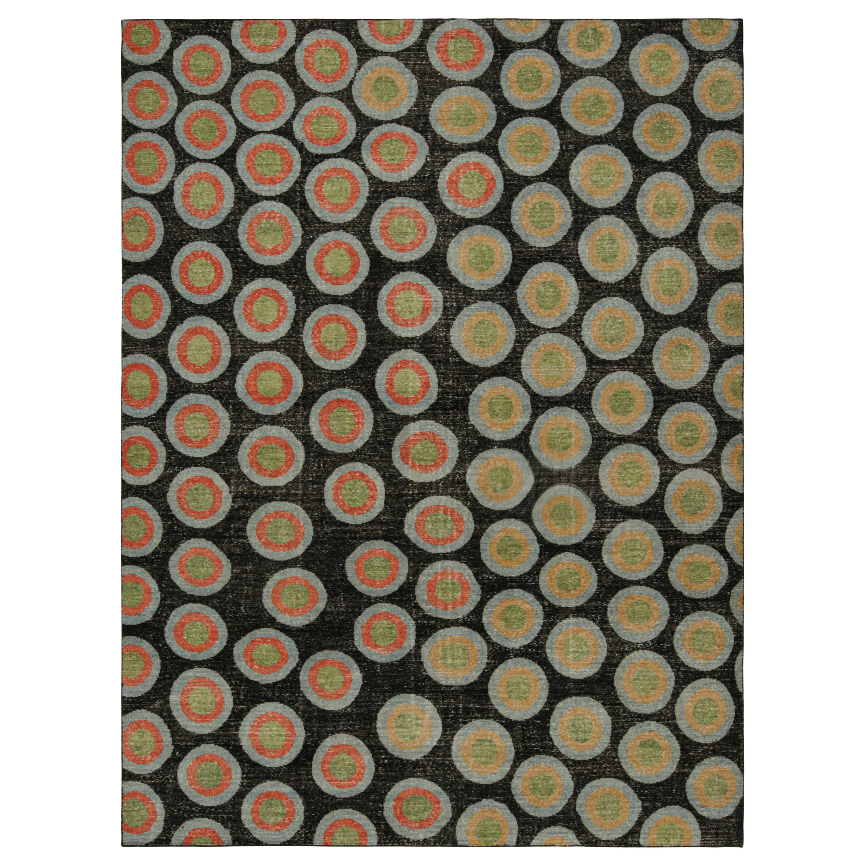 Rug & Kilim’s Modern Deco Rug, with Geometric Patterns in Green, Orange and Blue
