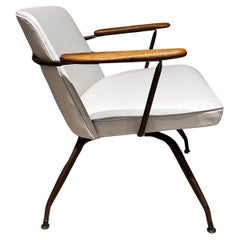 1959 Style Viko Baumritter Atomic Ranch White Swivel Armchair 