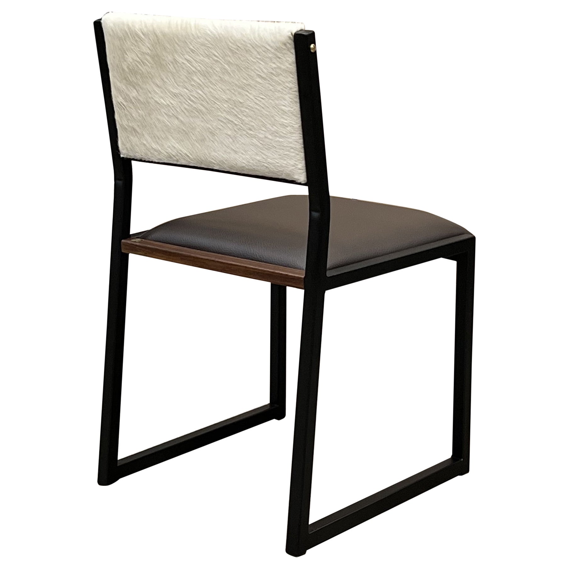 Shaker Modern Chair by Ambrozia, Walnut, Dark Brown Leather, White Cowhide For Sale