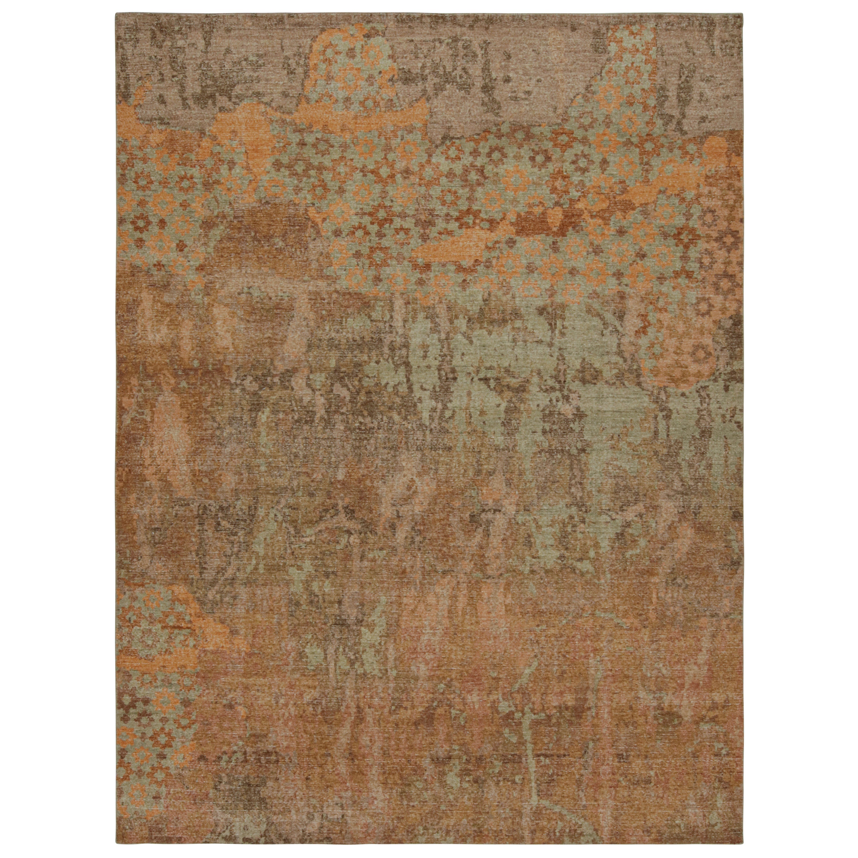 Rug & Kilim’s Modern Abstract Art Rug, with Floral Patterns in Green and Brown For Sale