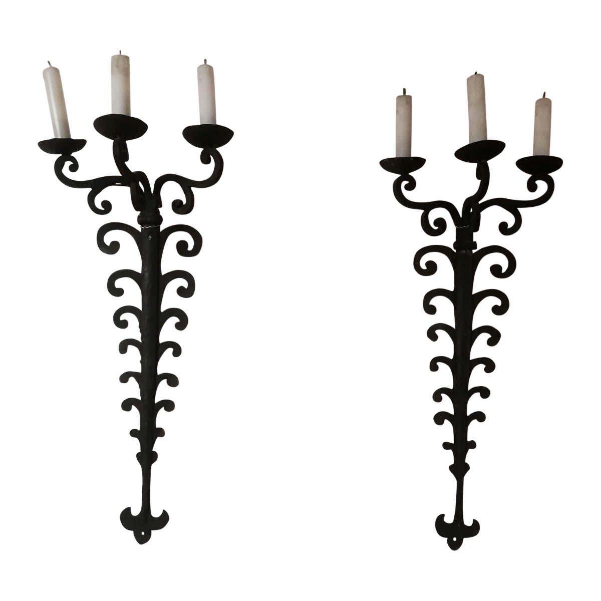 Pair of large wrought iron sconces For Sale