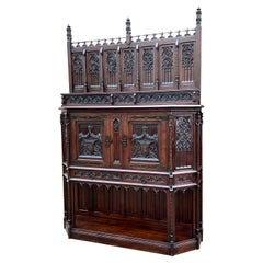 Antique French Gothic Cathedral Vestry Altar Wine Cabinet Bar Carved Oak 115" T