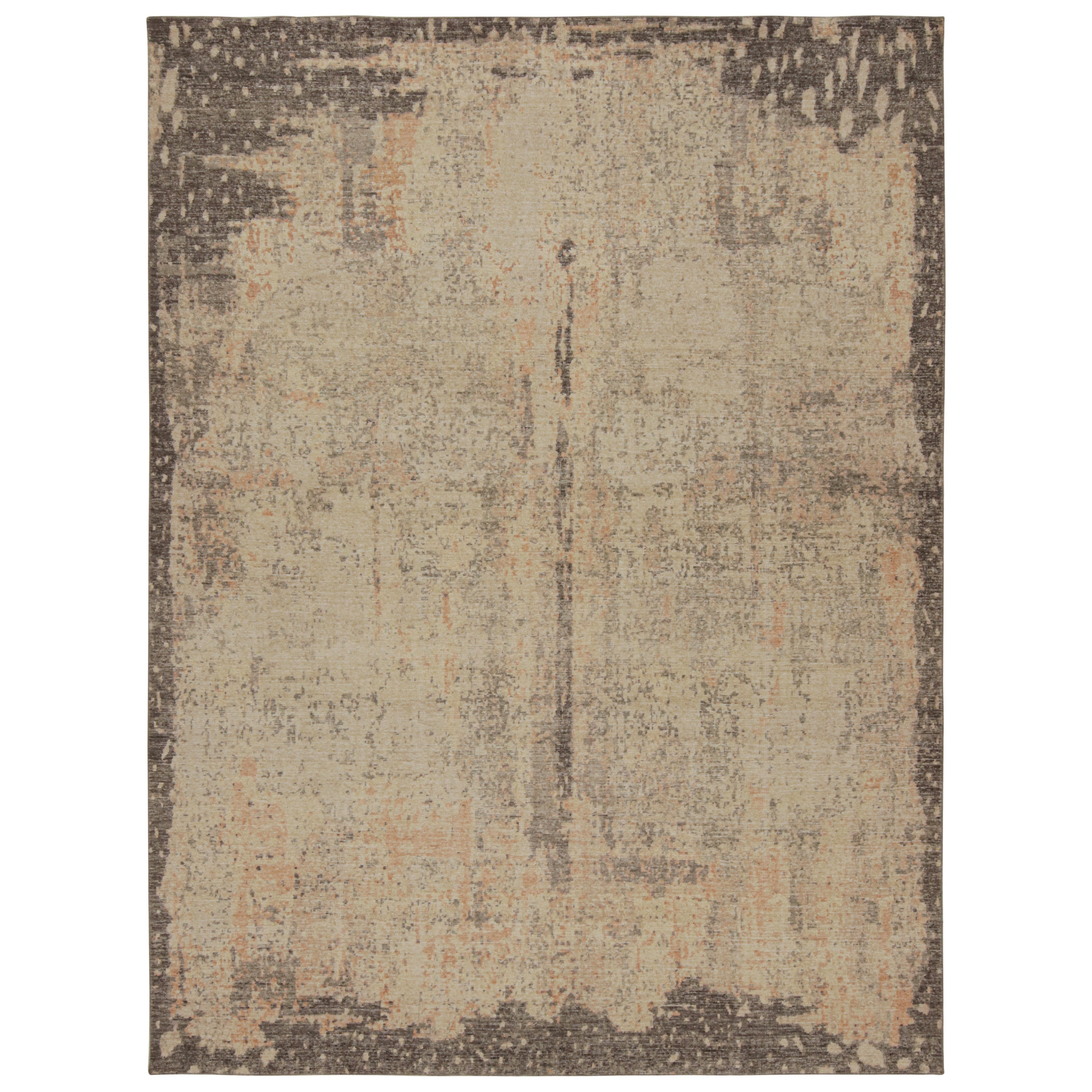 Rug & Kilim’s Distressed Abstract Rug In Beige And Gray All Over Pattern For Sale
