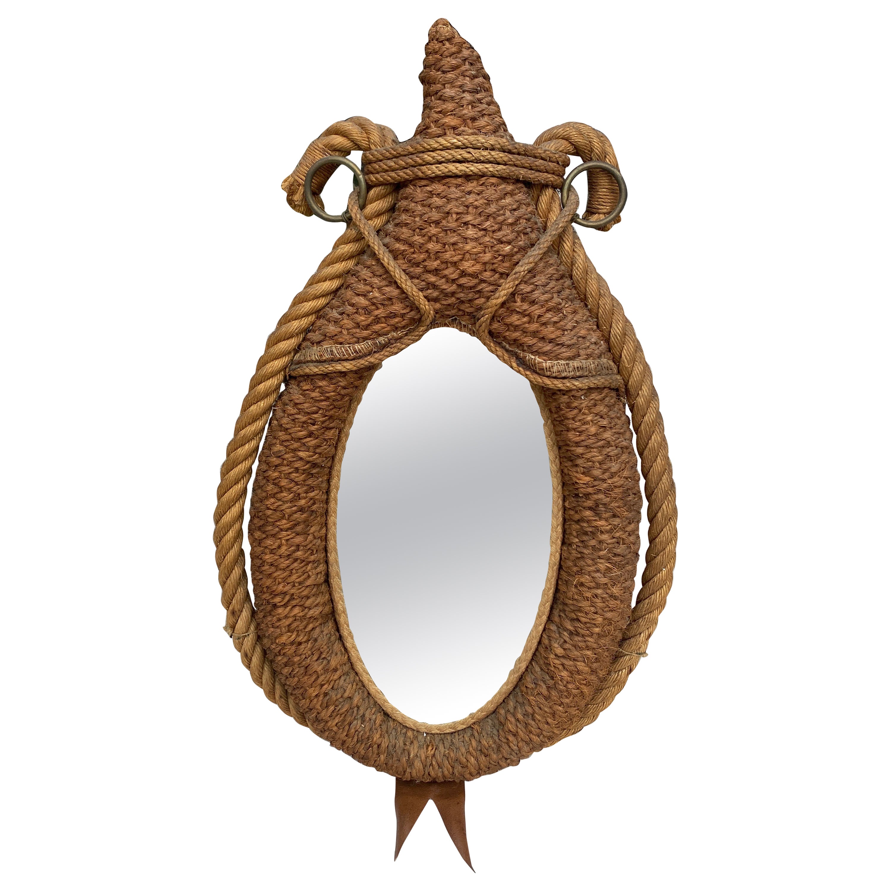 Mid-Century Rope Horse Yoke Mirror Adrien Audoux & Frida Minet For Sale