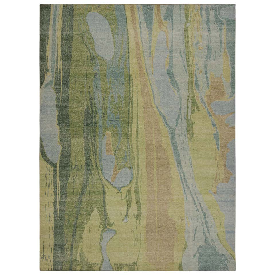 Rug and Kilim’s Contemporary Distressed Abstract Rug In Gold For Sale ...