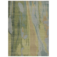 Rug & Kilim's Contemporary Distressed Abstract Rug in Blue and Green (Tapis abstrait contemporain vieilli en bleu et vert)