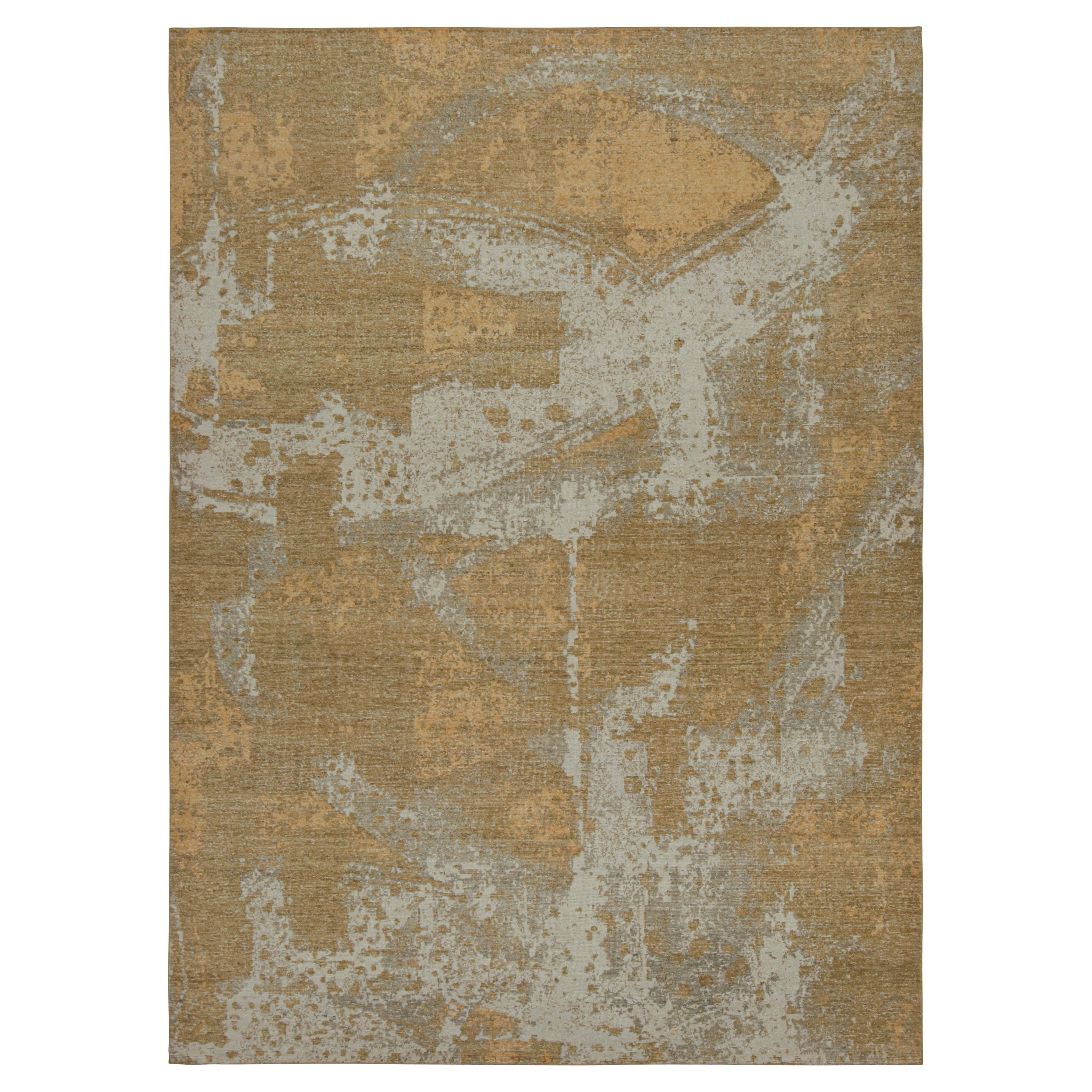 Rug & Kilim’s Contemporary Distressed Abstract Rug In Gold For Sale