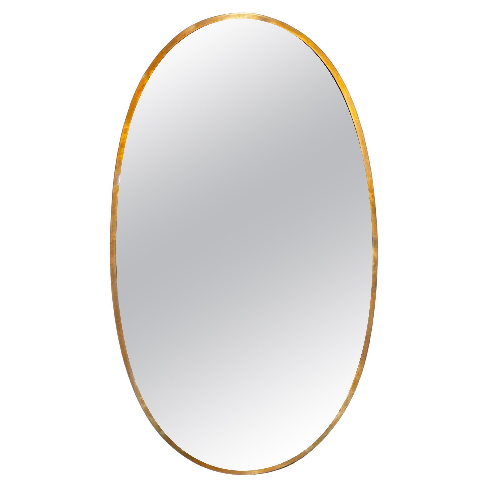 Vintage Italian Oval Brass Wall Mirror 1980s For Sale