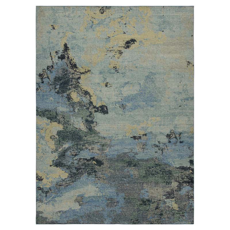 Rug and Kilim’s Contemporary Abstract Rug in Blue, Silver-Gray and Gold ...