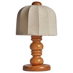 Swedish Designer, Table Lamp, Pine, Fabric, Sweden, 1970s